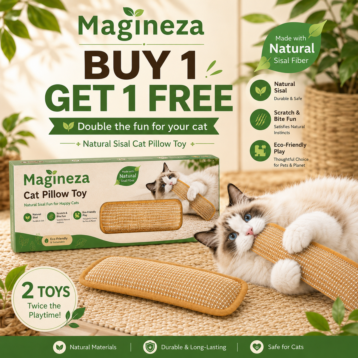 NATURAL SISAL CAT KICKER TOYS